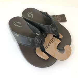 Olukai Mens 12 Brown Nui Leather Flip Flop Sandals